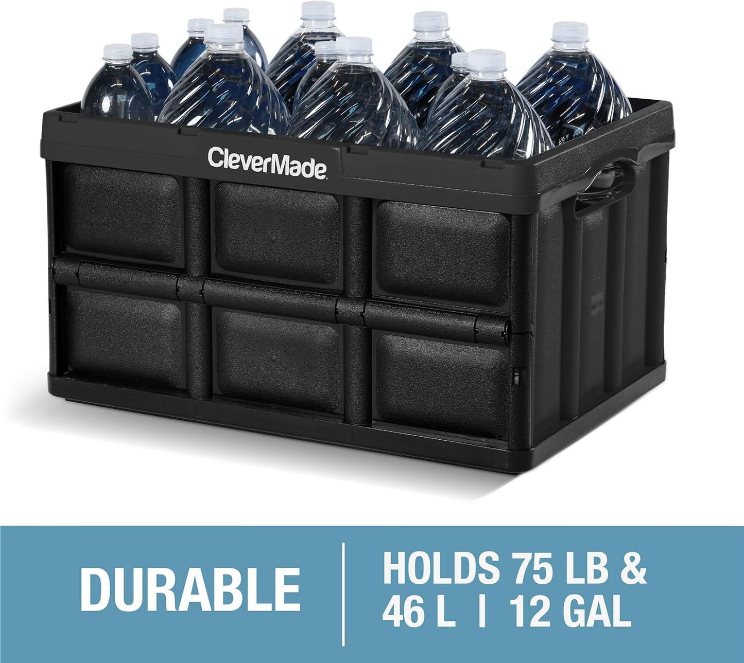 CleverMade Collapsible Storage Bins, 46L, 3 Pack Foldable Storage, Obsidian