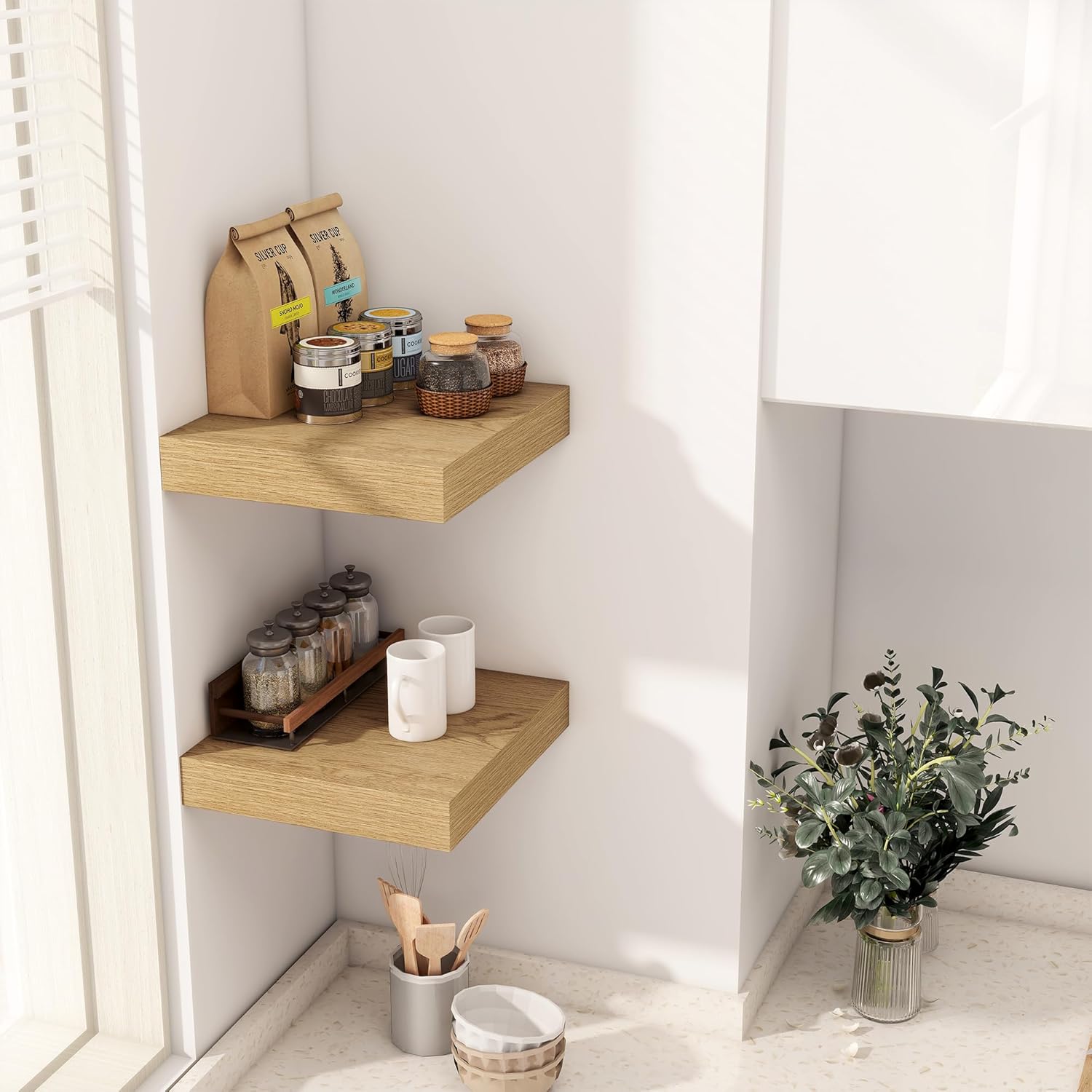 Fun Memories 12 Inch Floating Shelf, Rustic Wood Wall Shelves for Wall Decor & Storage, 12 x 12