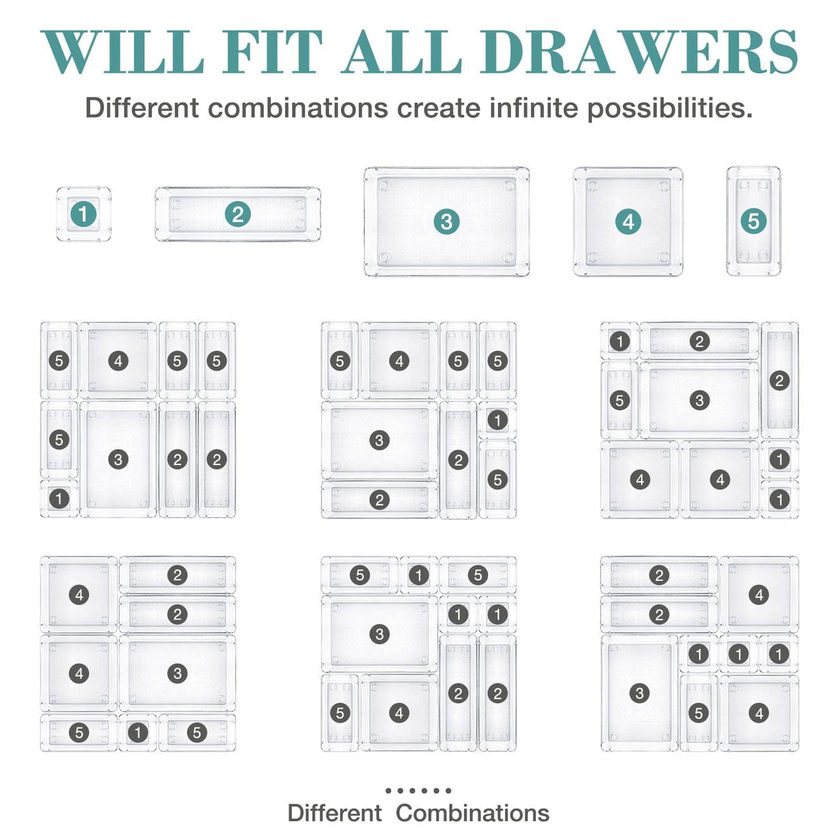 16 PCS Drawer Organizer Set, 5 Size Bathroom and kitchen organizer Trays