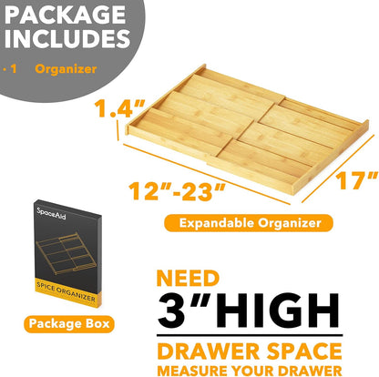SpaceAid Bamboo Spice Drawer Organizer, (Need 3" Deep Drawer) Expandable 4 Tier Spices Rack for