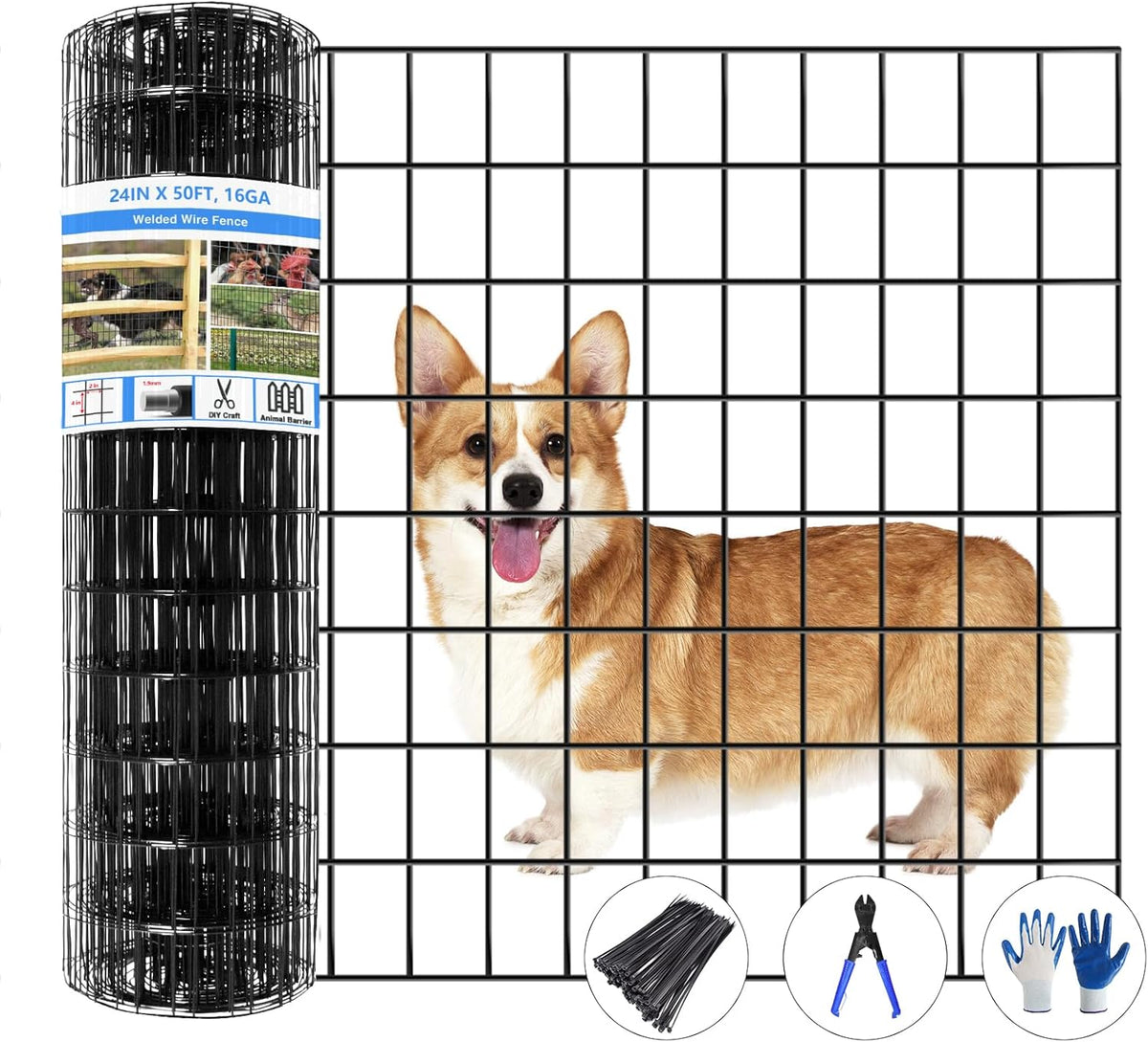Welded Wire Fence, 50ft(L) x 24inch(H) Garden Fence for Dog, 2 Inch x 3 Inch 16GA Fencing for