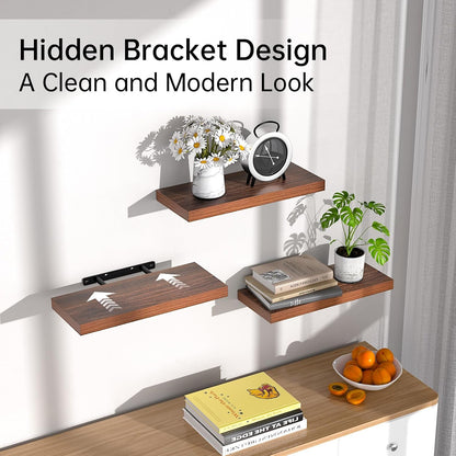 BAYKA Floating Shelves for Wall, Wall Mounted Rustic Wood Shelves for Bathroom, Bedroom, Living