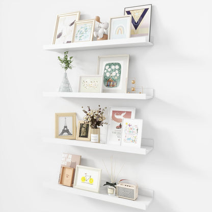 Picture Ledge Shelf, Wood Floating Shelves Set of 4, 24 inch Picture Ledge Shelves, Photo Ledge