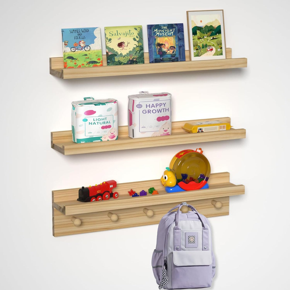 MBYD Natural Wood Floating Shelves, Unfinished Wood Picture Ledge, 24 Inch Picture Ledge for Kids