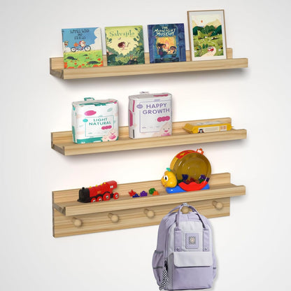 MBYD Natural Wood Floating Shelves, Unfinished Wood Picture Ledge, 24 Inch Picture Ledge for Kids