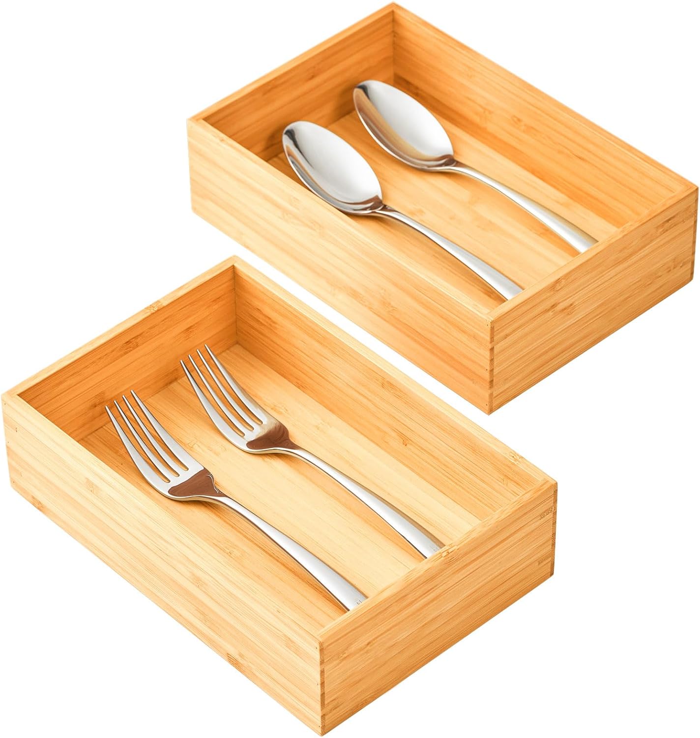 Umilife Bamboo Kitchen Drawer Organizer, Extra High Silverware Tray, Flatware Cutlery Storage Box