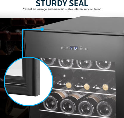 24 Bottles Wine Cooler Refrigerator, Small Wine Fridge Mini Wine Fridge Countertop with Glass Door