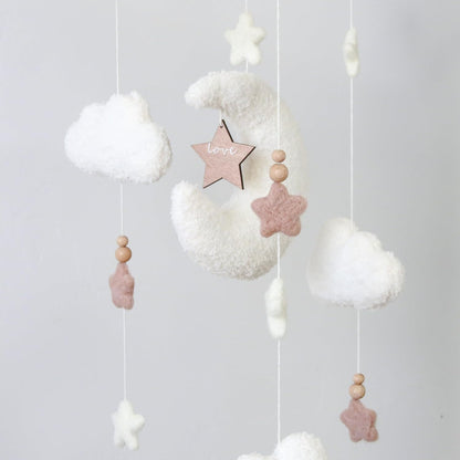 Cloud Moon Crib Mobile Cloud Baby Mobile for Crib Neutral Boho Clouds and Stars Moon Mobile Boucle