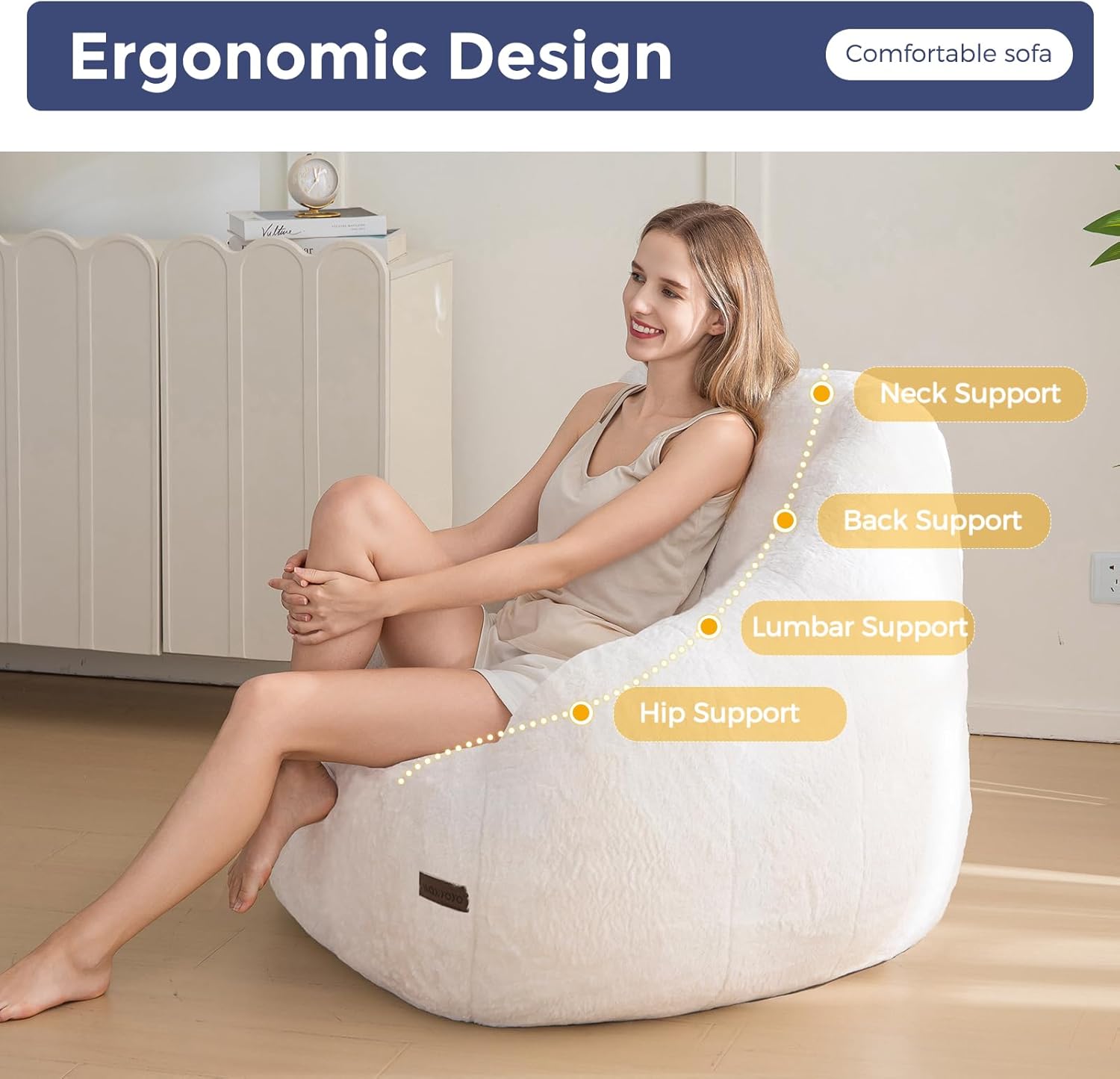 MAXYOYO Bean Bag Chair, Comfy Bean Bag Sofa with Back Support, Faux Fur Bean Bag Chair for Adults