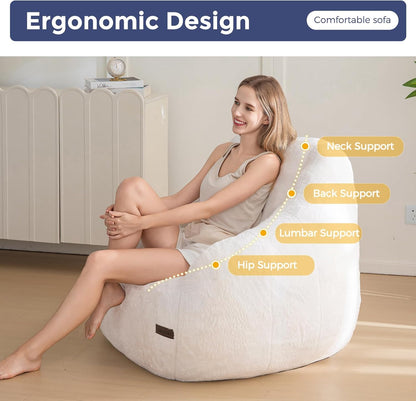 MAXYOYO Bean Bag Chair, Comfy Bean Bag Sofa with Back Support, Faux Fur Bean Bag Chair for Adults