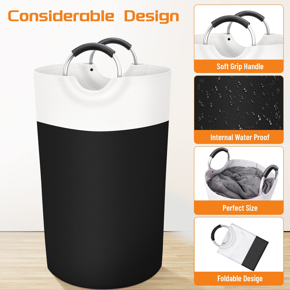BlissTotes 90L Laundry Basket, Freestanding Collapsible Hamper, Black