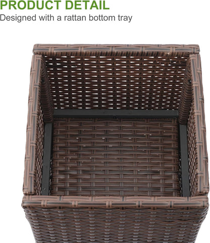 LEWIS&WAYNE Set of 2 Tall Planters for Outdoor Plants Handmade 24'' Wicker Tall Square Planter Box