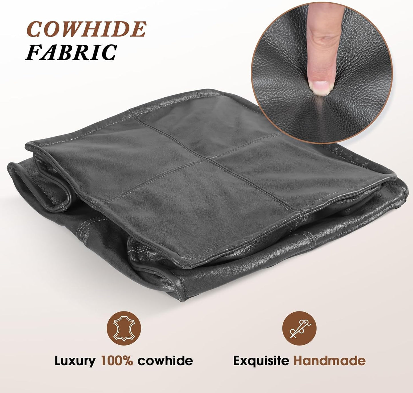 Leather Ottoman,Handmade Stuffed Square Ottoman,Genuine Leather Pouf, Foot Rest Pouf,Comfortable