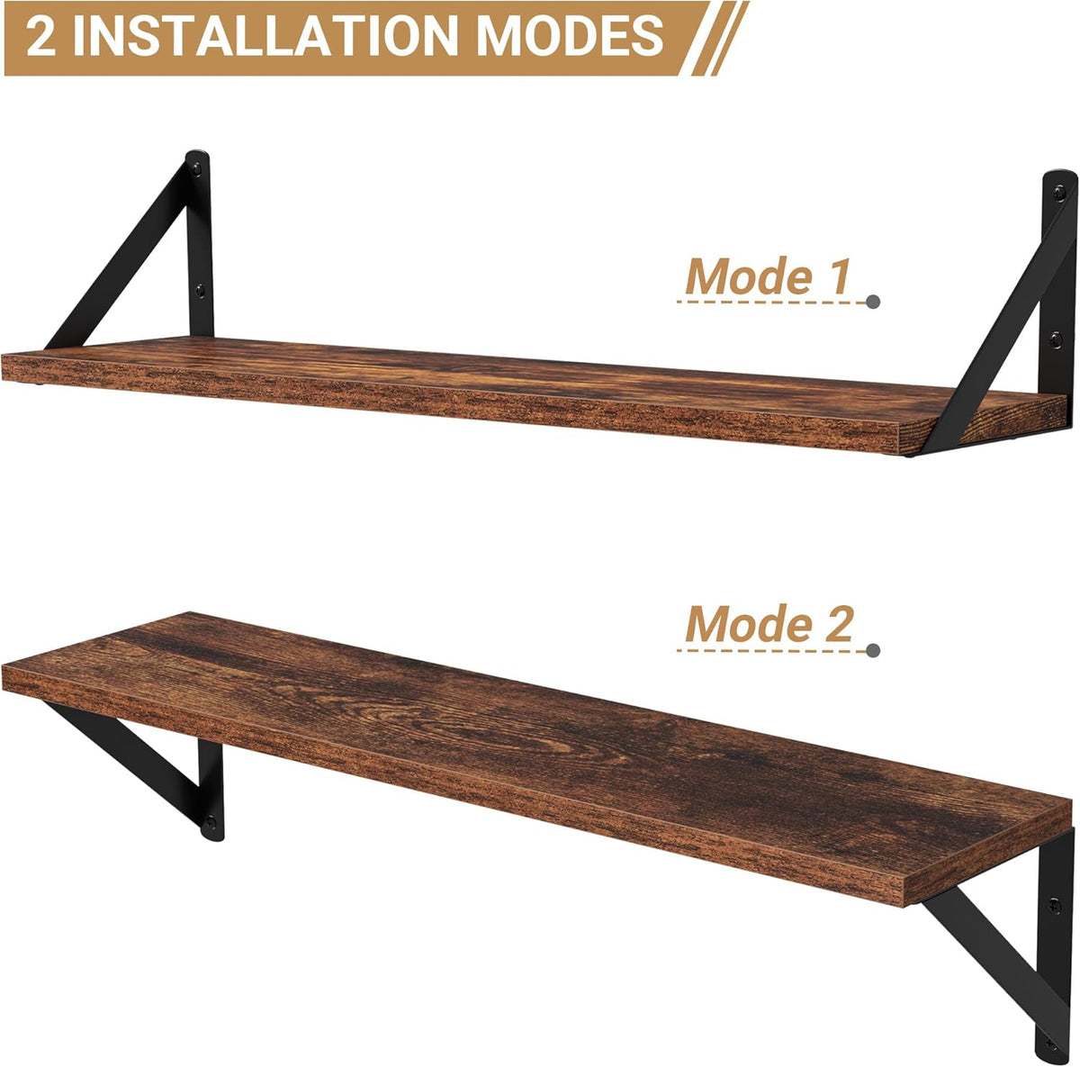 Heimlove Floating Shelves for Wall, 24 Inch Long Wood Floating Shelves Set of 3, Wall Mounted
