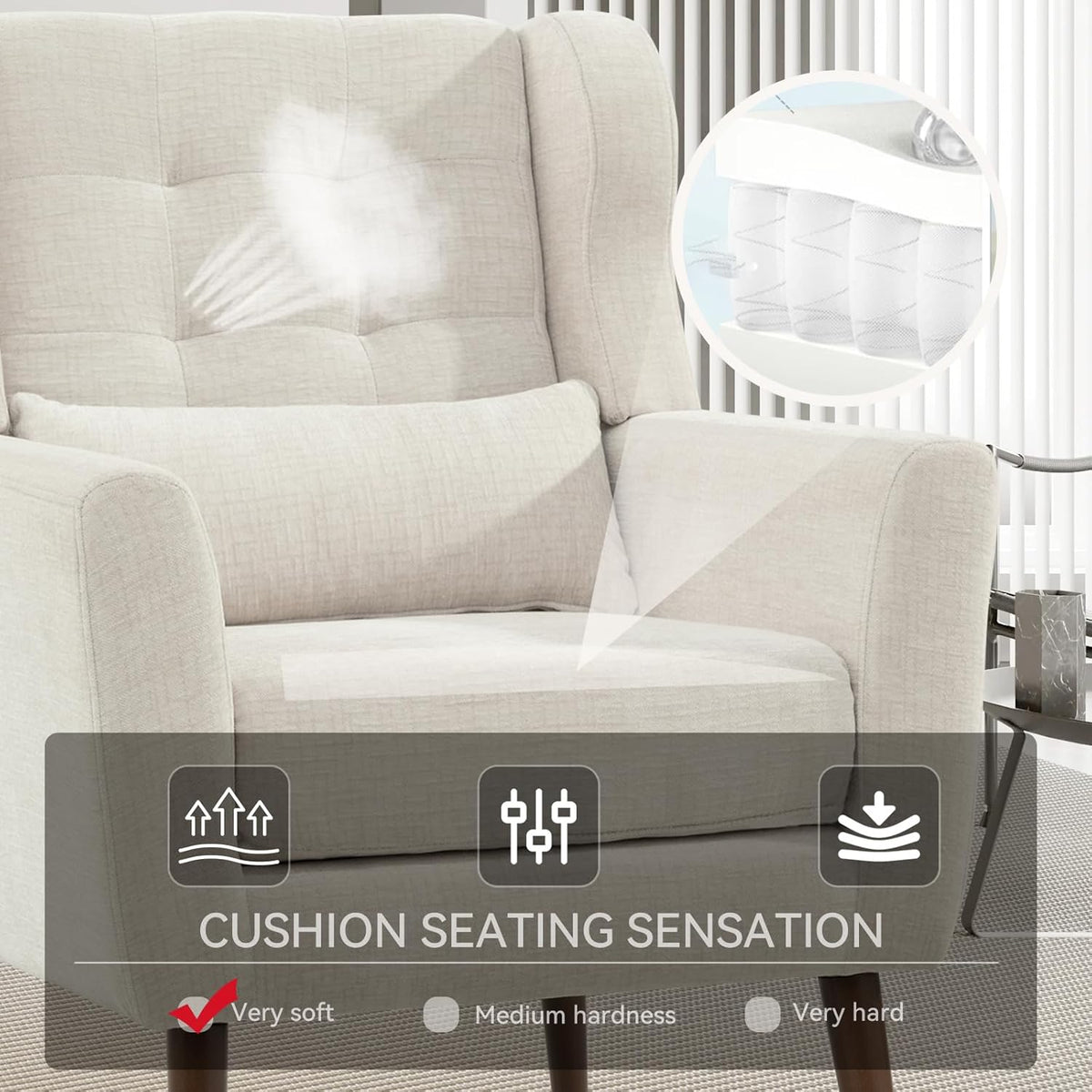 Modern Accent Chair, Upholstered Armchair with Pillow, Fabric Single Sofa Chair with Lounge Seat