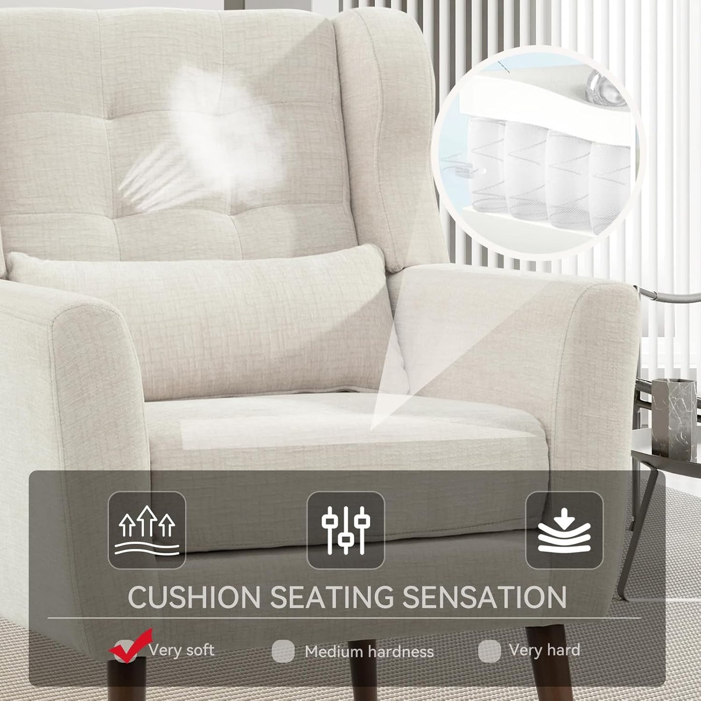 Modern Accent Chair, Upholstered Armchair with Pillow, Fabric Single Sofa Chair with Lounge Seat