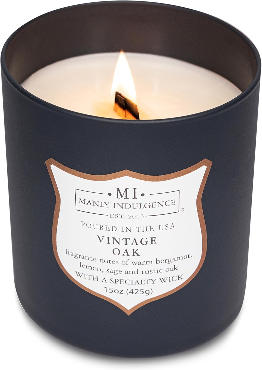 Manly Indulgence Vintage Oak Scented Candles for Men, 15 oz Wooden Wick, Premium Soy Blend Wax, 60H