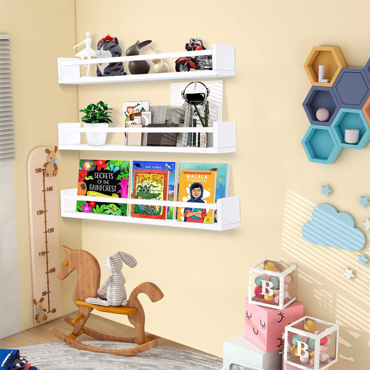 AZSKY Classic Nursery Book Shelves White Wall Book Shelves Kids Bookshelf for Bedroom Bathroom