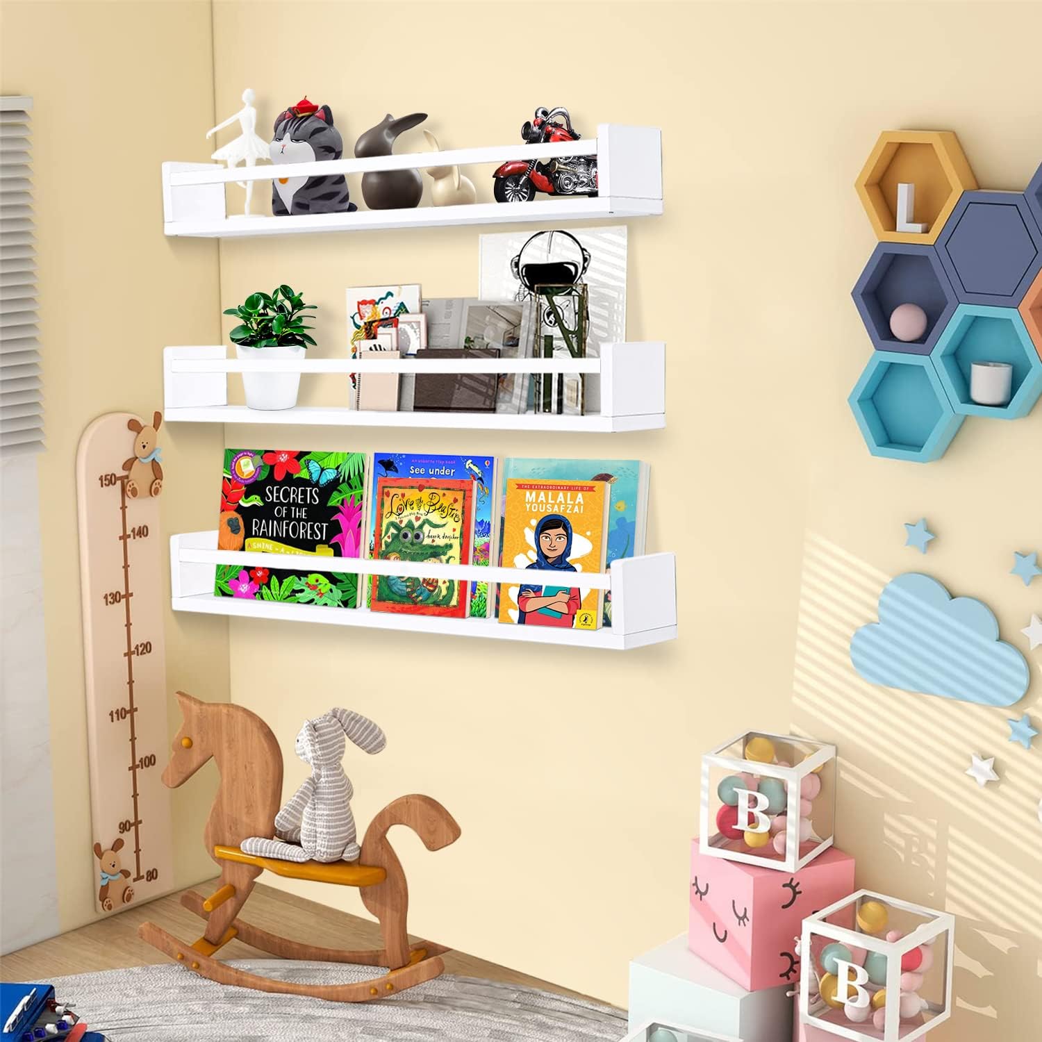 AZSKY Classic Nursery Book Shelves White Wall Book Shelves Kids Bookshelf for Bedroom Bathroom