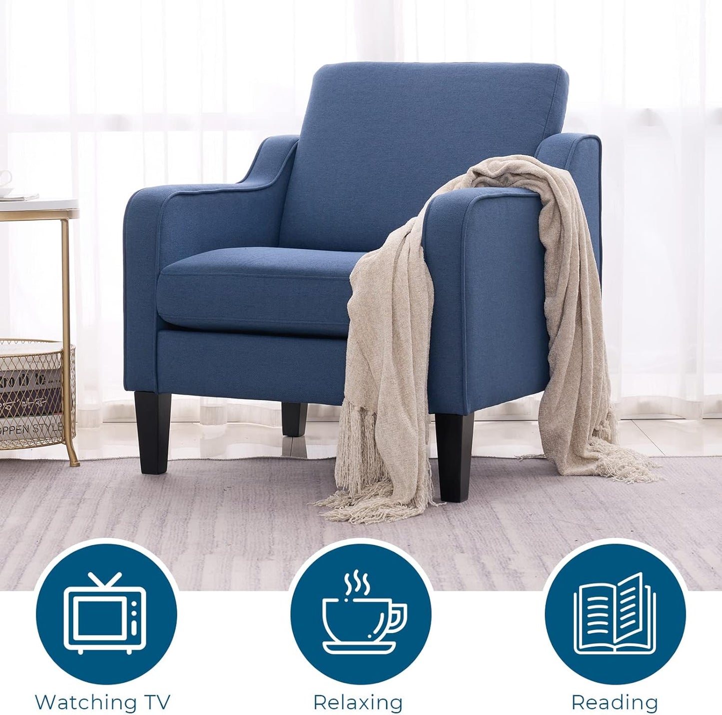 VINGLI Modern Accent Chairs Set of 2, Blue Living Room Chairs Comfy Armchair for Bedroom