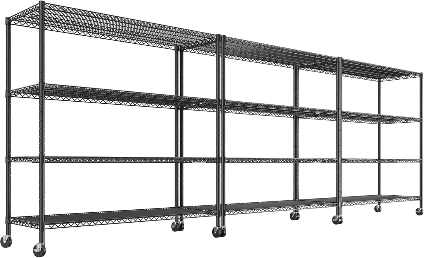 REIBII 55.5''W Storage Shelves 2500LBS Wire Shelving Unit with Wheels Heavy Duty Metal Shelves for