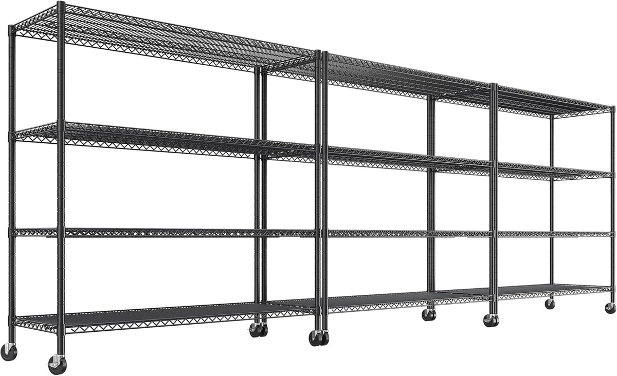 REIBII 55.5''W Storage Shelves 2500LBS Wire Shelving Unit with Wheels Heavy Duty Metal Shelves for