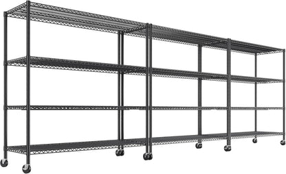 REIBII 55.5''W Storage Shelves 2500LBS Wire Shelving Unit with Wheels Heavy Duty Metal Shelves for