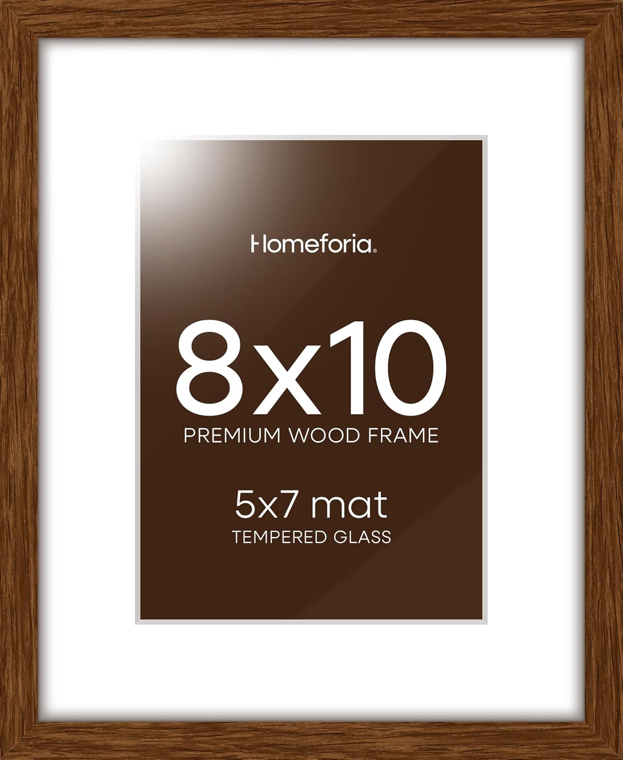 Homeforia 8x10 Picture Frame Brown, High End Dark Oak 8 x 10 Walnut Wooden Frames with Mat 5 by 7