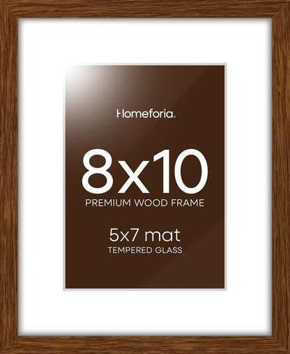 Homeforia 8x10 Picture Frame Brown, High End Dark Oak 8 x 10 Walnut Wooden Frames with Mat 5 by 7