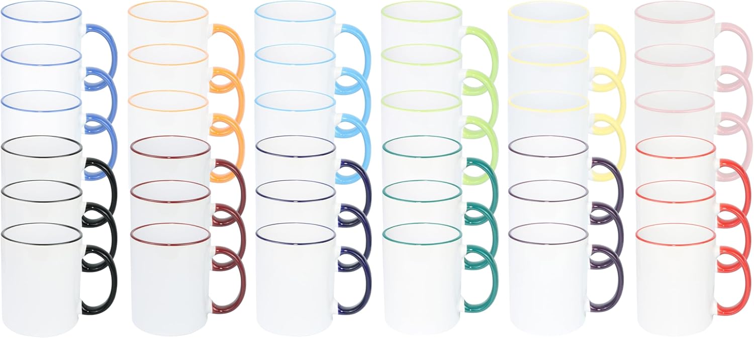 11oz White Ceramic Sublimation Coffee Mug in White Gift Box,12 Mixed Colors Banded, Case of 36