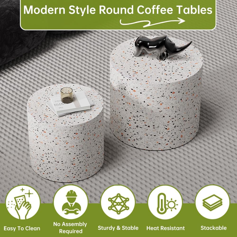 Round Nesting Coffee Tables Modern Terrazzo Coffee Table Small Round Coffee Table Circular Side