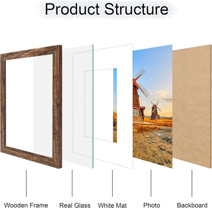 8x10 Picture Frame Set of 4, 8 x 10 Wood Photo Frames with Mat for 5x7, Natural Wooden Frame with