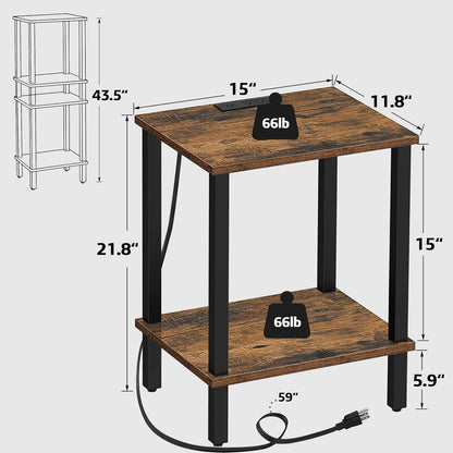 TUTOTAK End Table with Charging Station, Side Table with USB Ports and Outlets, Nightstand, 2-Tier