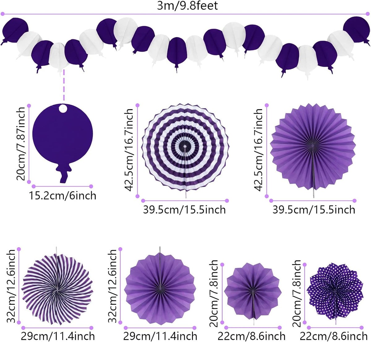Party Decorations, Purple Papar Fans Pompoms Garlands for Women Girls Mothers Day Bachelorette