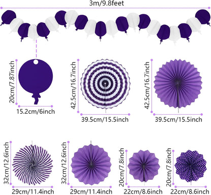 Party Decorations, Purple Papar Fans Pompoms Garlands for Women Girls Mothers Day Bachelorette