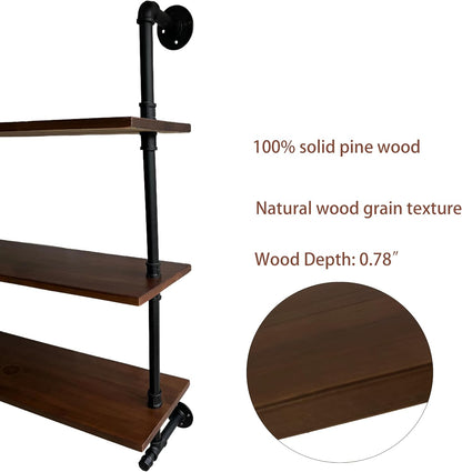 Industrial Pipe Wall Shelves Pipe Shelving with Real Wood Plank ,60 Inches Floating Shelves for
