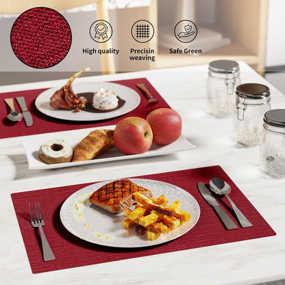 Cloth Placemats, Set of 4 Heat-Resistant Cotton Linen Blend Double Layered Machine Washable Place
