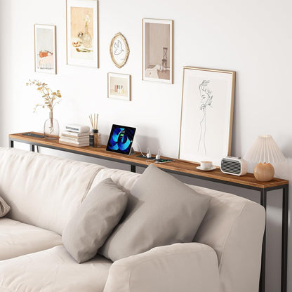 Narrow Sofa Table with 2 Power Outlets, 71” Thin Console Tables Narrow Long, Behind Couch Table