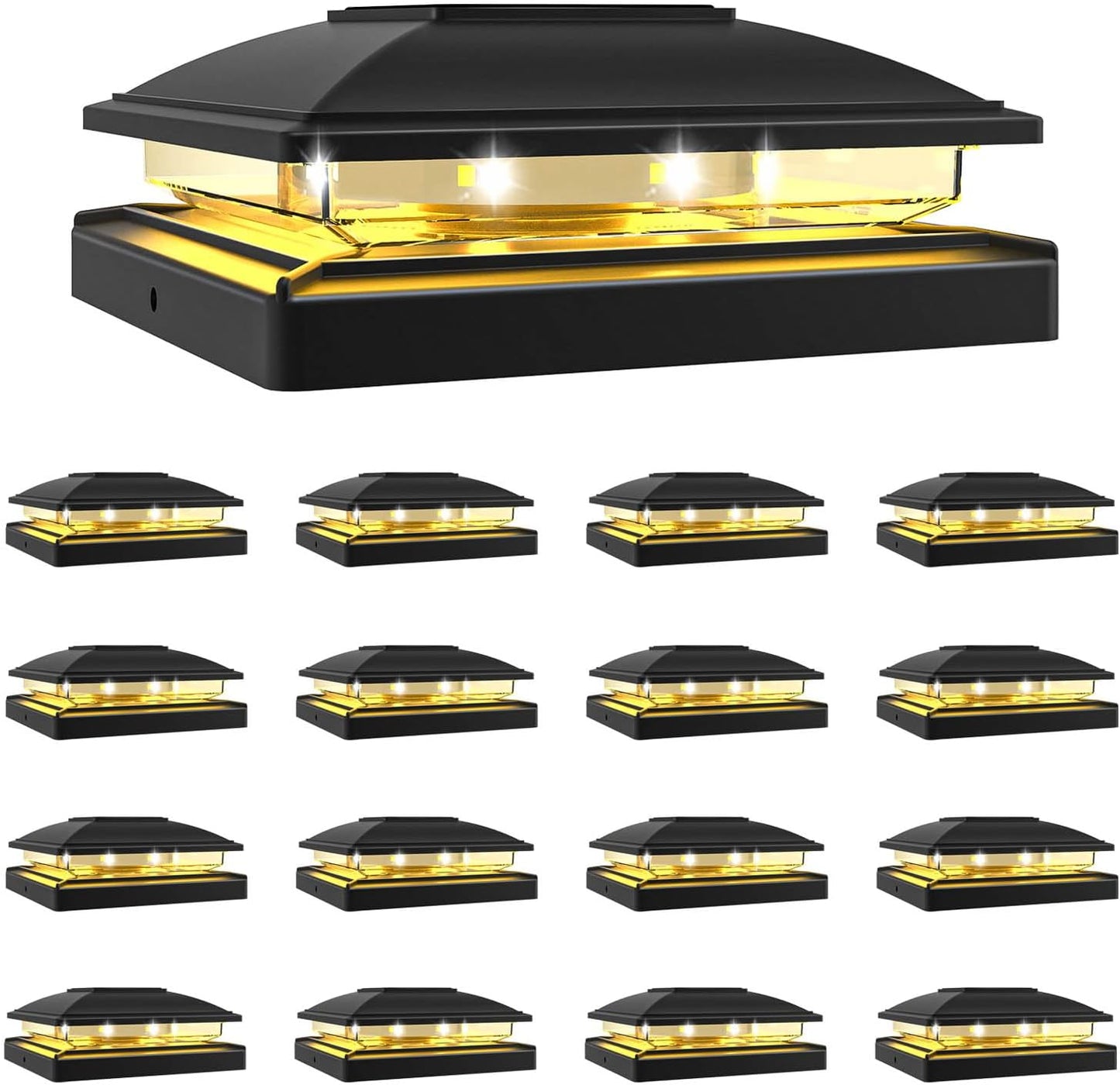VOLISUN Solar Post Cap Light Outdoor Waterproof 16pack,Solar Fence - Post Lights for 4x4 5x5 6x6