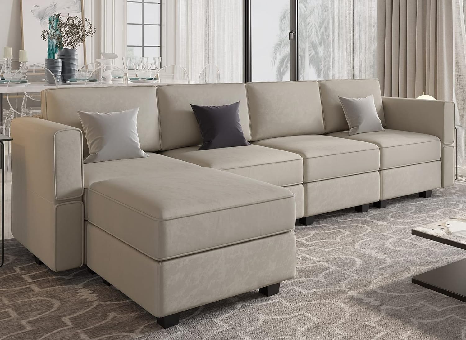 Belffin Modular Sectional Sofa Couch with Reversible Chaise Velvet L Shaped Couch with Storage