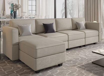 Belffin Modular Sectional Sofa Couch with Reversible Chaise Velvet L Shaped Couch with Storage