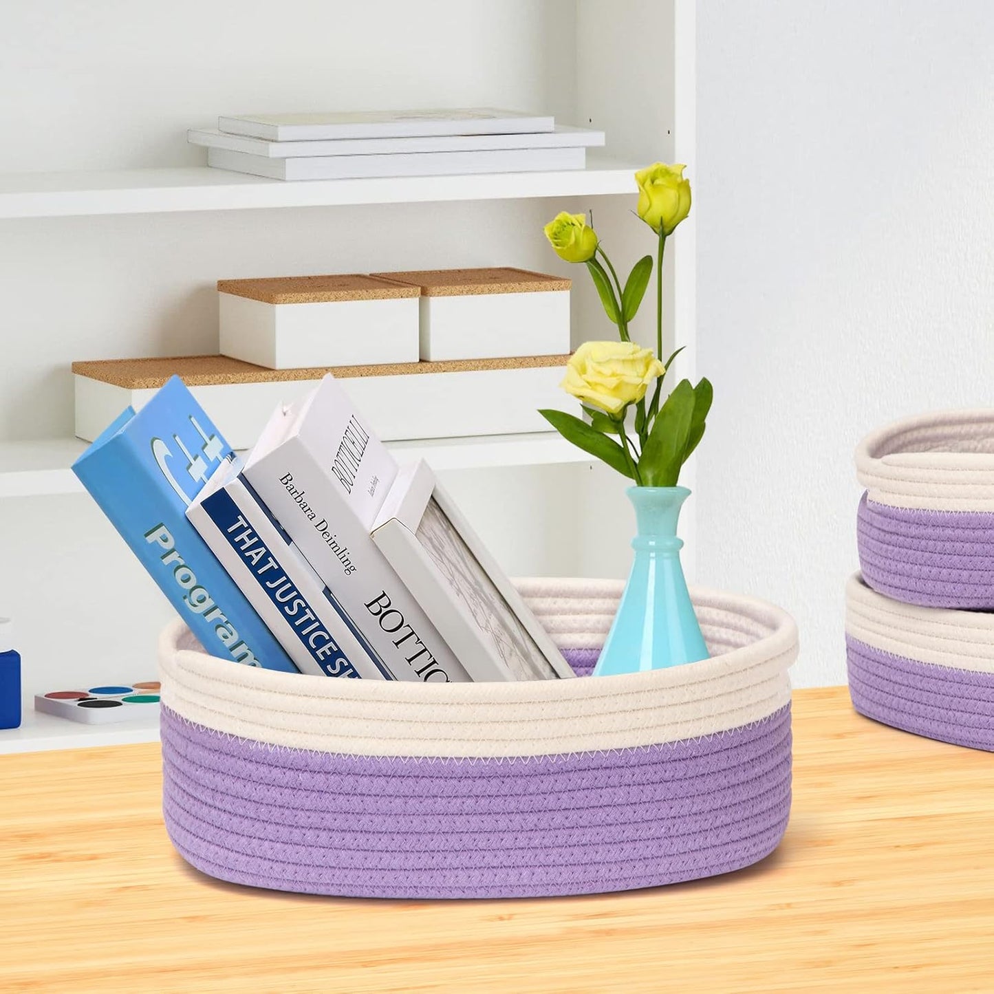 7 Piece Cotton Rope Woven Basket Set - Small Basket for Baby Nursery, Pets, Montessori, Dog & Cat