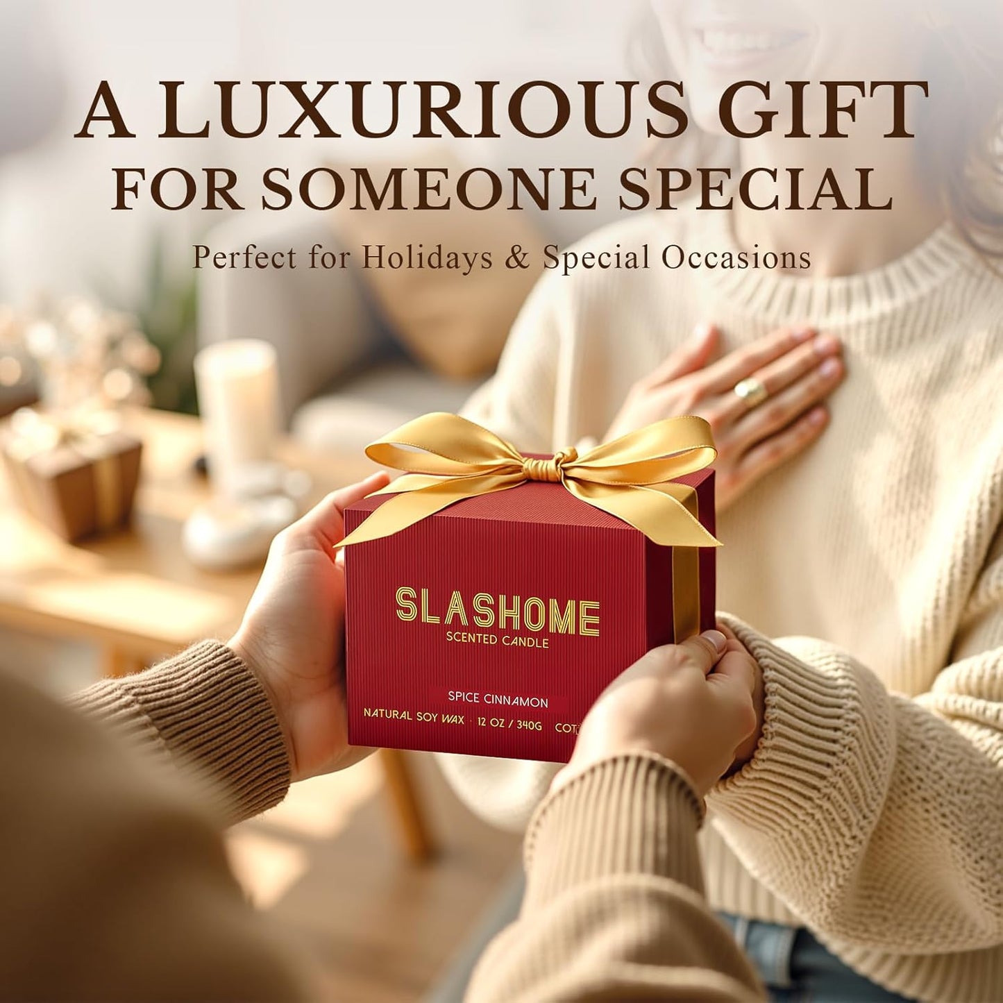 Cinnamon Spice Fall Candle, Large 3 Wick 12oz Luxury Candle, Elegant Autumn Gift for Women & Men