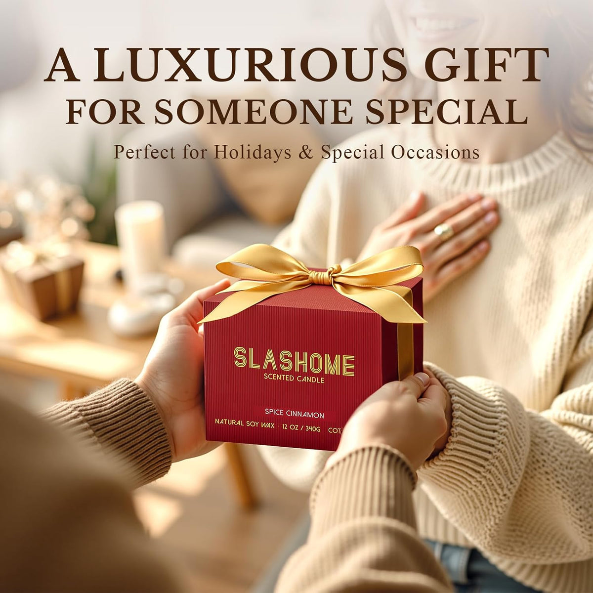 Cinnamon Spice Fall Candle, Large 3 Wick 12oz Luxury Candle, Elegant Autumn Gift for Women & Men