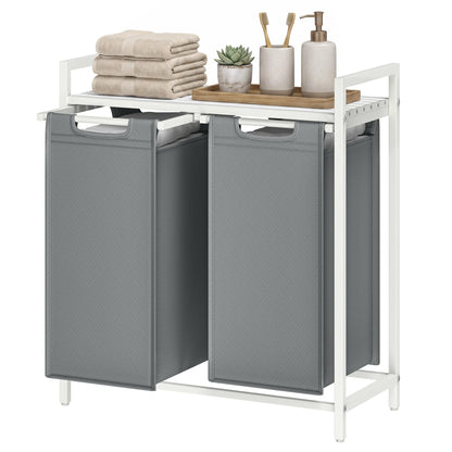 SONGMICS HOME Laundry Basket Sorter with Storage Shelf, Laundry Hamper with Metal Frame, 2 x 12.1
