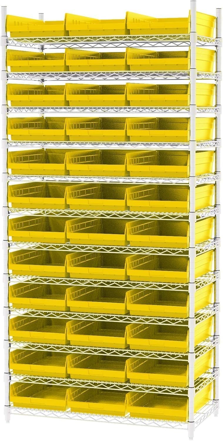 Akro-Mils 30178 Heavy Duty Plastic Shelf Bins, 18"x 11"x 4", Yellow, 12-Pk