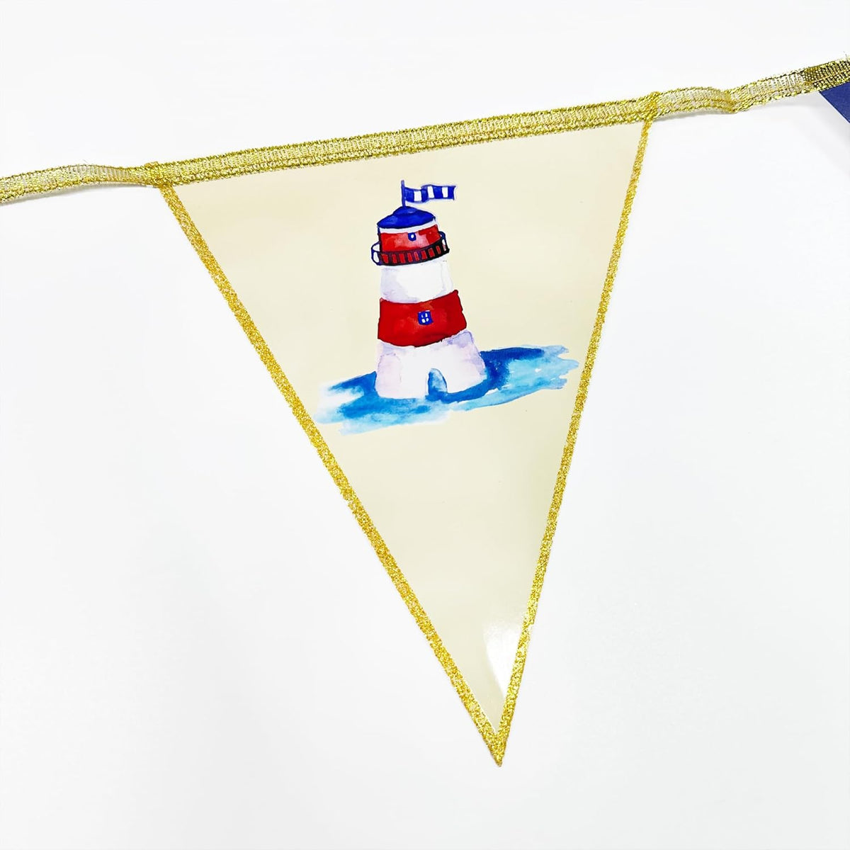 Navy Red Beige Gold Glitter Stamping Paper Pennant Banner Flag Triangle Bunting for Nautical Pirate