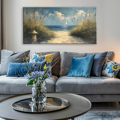 LASMOND Beautiful White Sandy Beach by Seaside Landscape Wall Art Decor Artwork for Bedroom Living