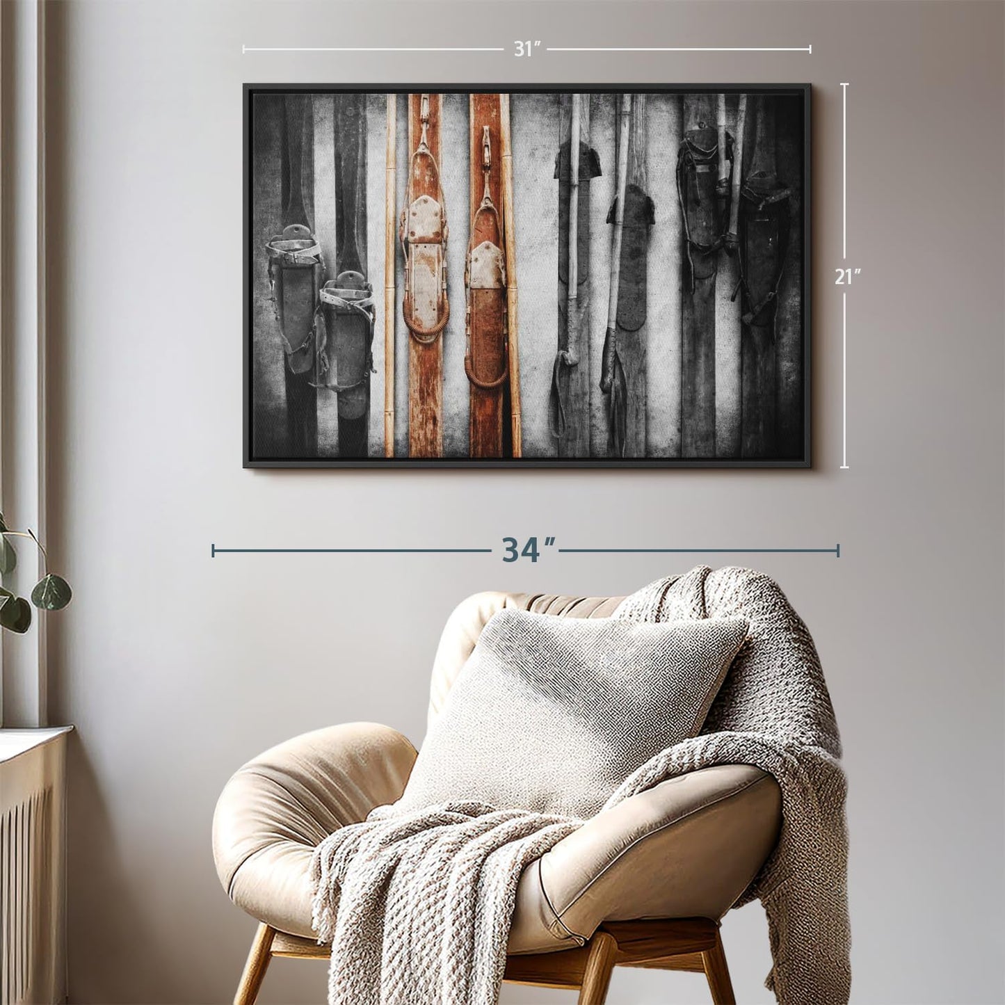 ElephantStock Ski Collection Wall Art - Horizontal Framed Canvas - 1-Piece Bathroom Wall Decor