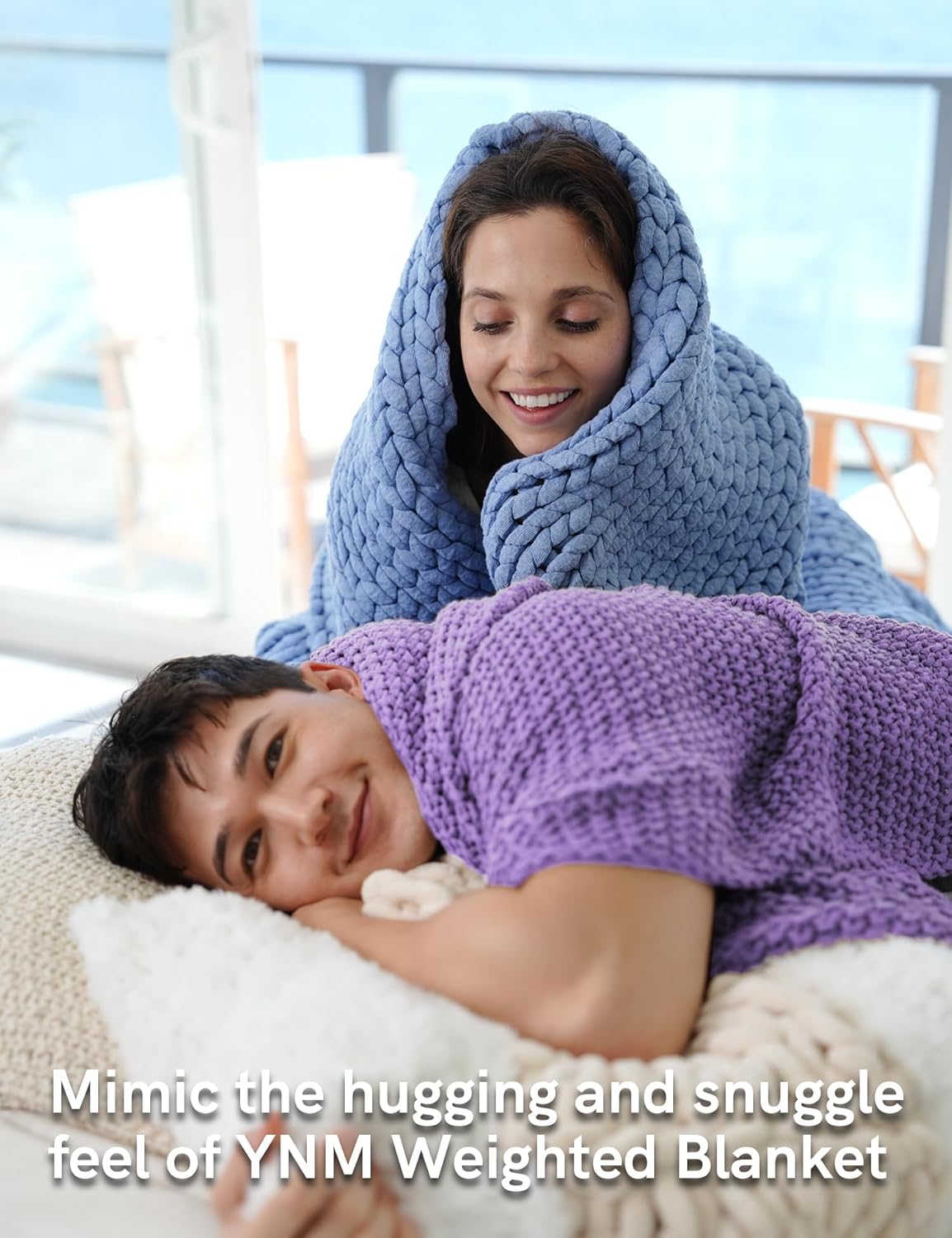 YnM Chunky Cotton Knit Throw Blanket, Cable Knit Throws for Bed Couch Sofa, Comfy & Relaxing